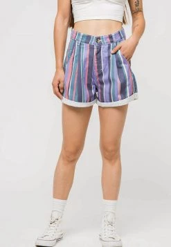 Kaotiko - Damen GESTREIFTE PINZETTE - Jeans Shorts - Mehrfarbig